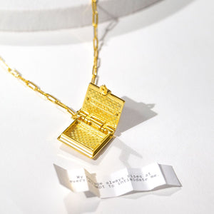 Secret Diary Book Locket and Key Pendant Gift Set (Onyx) - Gold